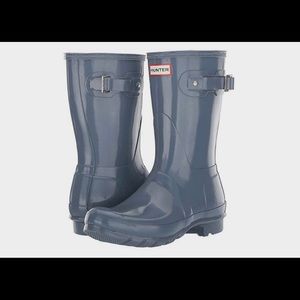 Original Short Gloss Hunter Boots - Gray, Size 8